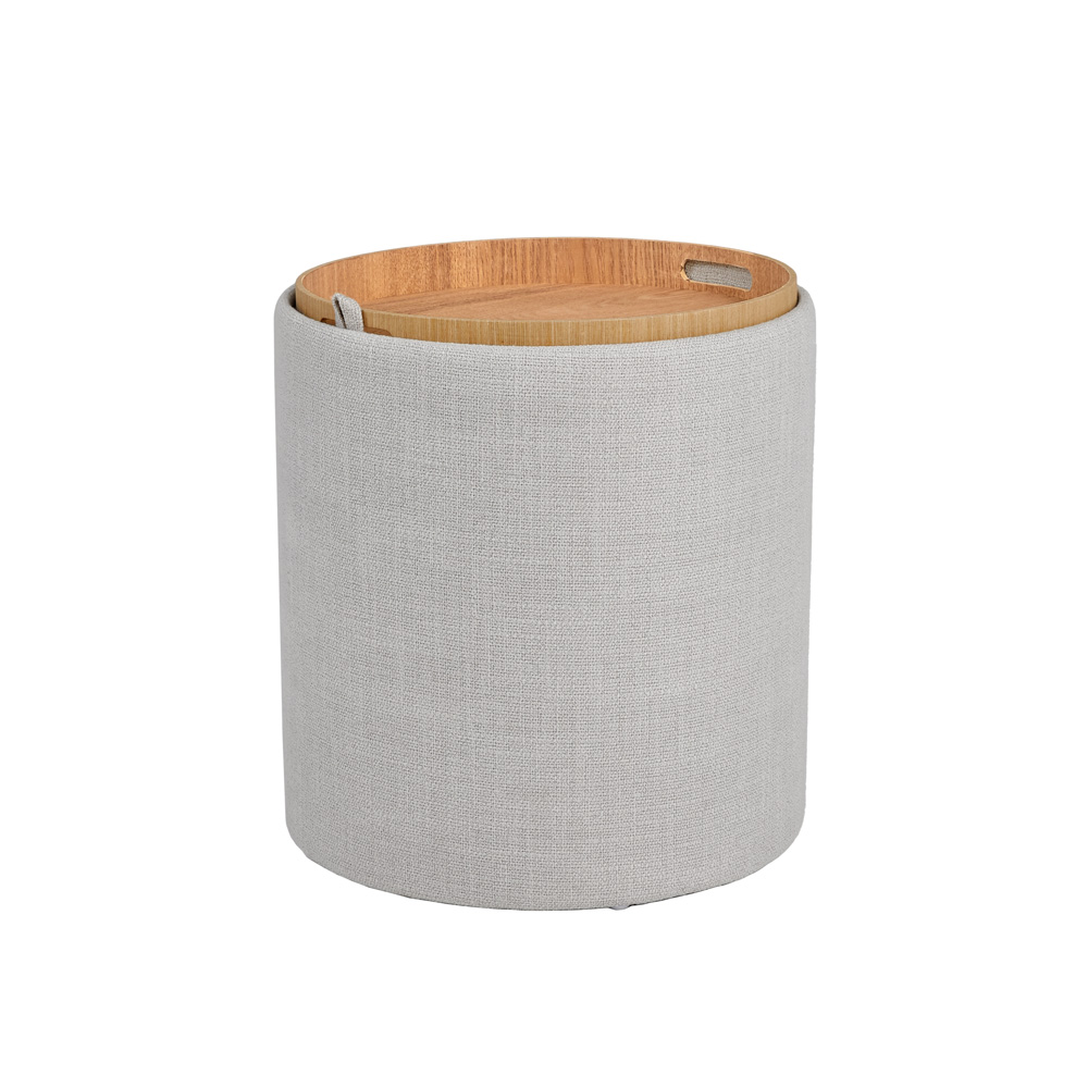 Lambert Round Tray Ottoman (Set of  2): Light grey linen